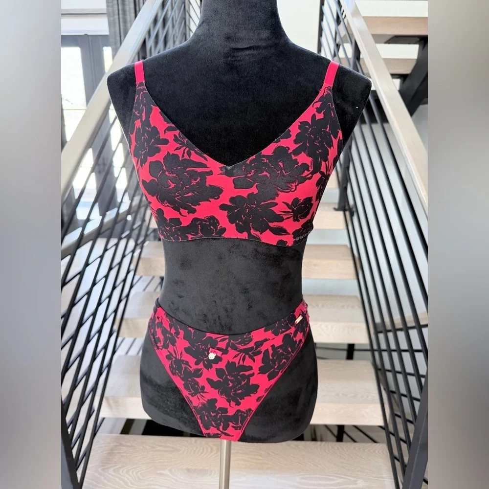 Floral Red & Black Lingerie matching set size S